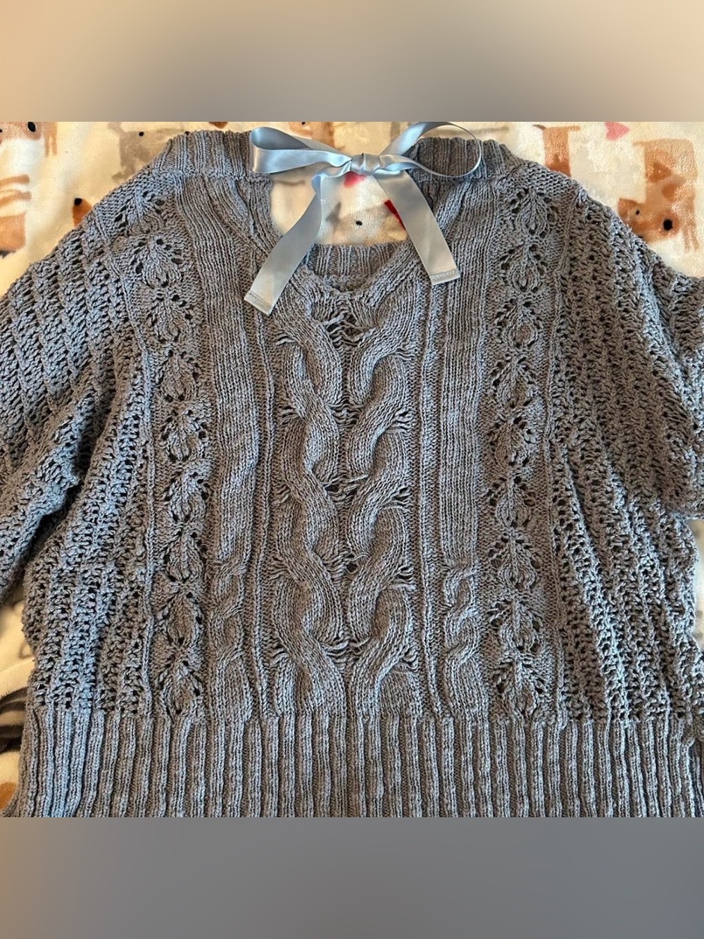 LC Lauren Conrad Blue Cable Knit Sweater with Ribbon